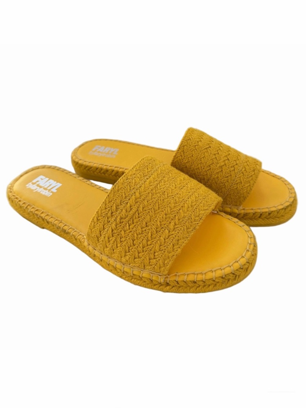 FARYL Farylrobin Monty Mustard Yellow Slides Sandals Size 9.5 Raffia Espadrille